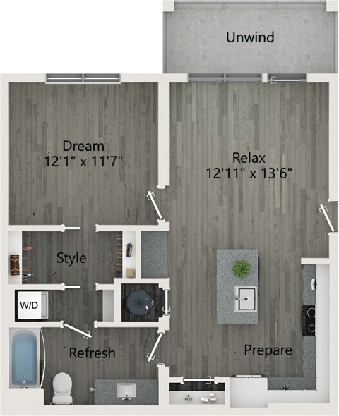 1 Bedroom 1 Bathroom Floor plan at The Charles Apartments , Destin, 32541